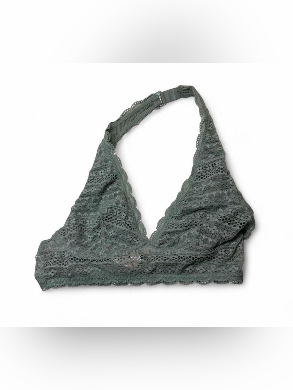 Victoria’s Secret Lace-Trim Halter Bralette in Slate Green